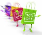 Ten Percent Off On Colored Bags Show Bargains Stock Photo