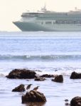 Cruise Ship Sailing Near Seashore Stock Photo