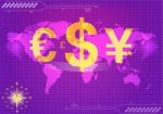 Major Currencies On World Map Stock Photo