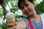 Woman With Ice Cream Stock Photo