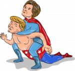 Hillary And Trump Wrestling 2016 Stock Photo