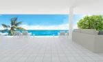 Beach Living On Sea View And Blue Sky Background-3d Rendering Stock Photo