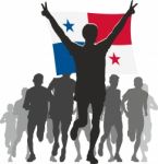 Athlete With The Panama Flag At The Finish Stock Photo
