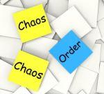 Chaos Order Post-it Notes Show Disorganized Or Ordered Stock Photo