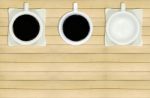 Coffee Mugs On The Wooden Floor Stock Photo