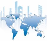 World Map With Buildings Stock Photo
