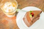 Affogato Espresso And Black Forest Cake Stock Photo