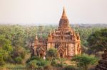 Sunrise With Old Temple And Green Lanscape, Bagan, Myanmar Stock Photo