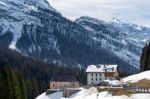 Buildings Along The Road To Cortina D'ampezzo Stock Photo