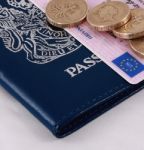 Passport, Drivers Licence And Money Stock Photo