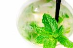 Mojito Caipirina Cocktail With Fresh Mint Leaves Stock Photo