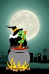 Halloween Witch Cooking Stock Photo