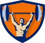 Weightlifter Lifting Barbell Crest Retro Stock Photo