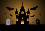 Halloween Castle Bat Coffin Gravestone  Stock Photo