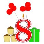 Number Eight Candle Means Eighth Birthday Party Or Celebration Stock Photo
