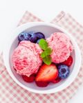 Close Up Ice Cream Mixed Berry Fruits Raspberry ,blueberry ,stra Stock Photo