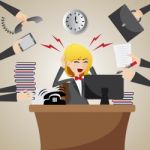 Cartoon Businesswoman With Many Workload Stock Photo