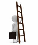 Ladder Character Means Hard Times And Advance 3d Rendering Stock Photo