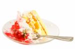 Strawberry Cake With White Cream Was Eaten By Someone Stock Photo