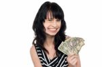 Smiling Pretty Girl With Cash Stock Photo