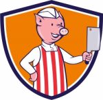 Butcher Pig Holding Meat Cleaver Crest Cartoon Stock Photo