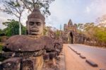 Sculptures In The South Gate Of Angkor Wat, Siem Reap, Cambodia Stock Photo