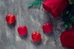 Roses And A Hearts On Board, Valentines Day Background, Wedding Stock Photo