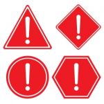Hazard Warning Red Color Sign. Triangle Hexagon Square And Circle Symbol Isolated On White Background Stock Photo