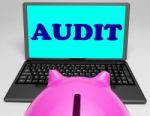 Audit Laptop Means Auditor Scrutiny And Analysis Stock Photo