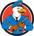 Bald Eagle Policeman Baton Circle Cartoon Stock Photo