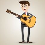 Cartoon Businessman Playing Acoustic Guitar Stock Photo