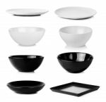 Collection Of Bowl Plate Dish Isolated On A White Background Stock Photo