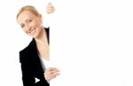 Businesswoman And Sign Stock Photo