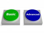 Basic Advanced Buttons Shows Version Or Features Stock Photo