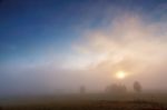 Autumn Colorful Foggy Morning. Sky And Clouds Stock Photo
