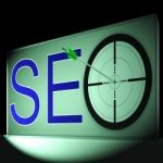 Seo Target Shows Search Engine Optimization And Promotion Stock Photo