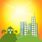 Sun Eco Shows Go Green And City Stock Photo