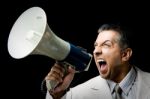 Manager Shouting In Loud Speaker Stock Photo