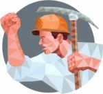 Coal Miner Pick Axe Pumping Fist Low Polygon Stock Photo