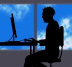 Man Working Online Indicates Web Site And Computer Stock Photo