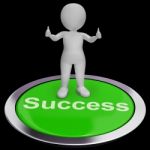 Success Button Shows Achievements Strategy And Determination Stock Photo