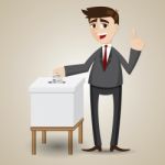 Cartoon Businessman Voting With Ballot Box Stock Photo