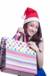 Asian Woman And Shopping Bag Stock Photo