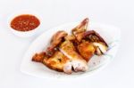 Grilled Chicken On Dish Stock Photo