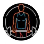 African American Athlete Lifting Barbell Oval Neon Sign Stock Photo