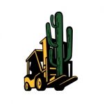 Forklift Truck Lifting Cactus Plant Retro Stock Photo