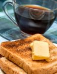 Breakfast Butter Toast Indicates Toasted Bread And Black Stock Photo