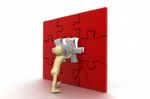 3d Figure Playing Jigsaw Puzzle Stock Photo