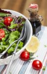 Mixed Vegetable Salad With Tomatoes And Balsamic Vinegar Stock Photo