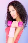 Curls Hair Girl Holding Weight For Exercise Stock Photo